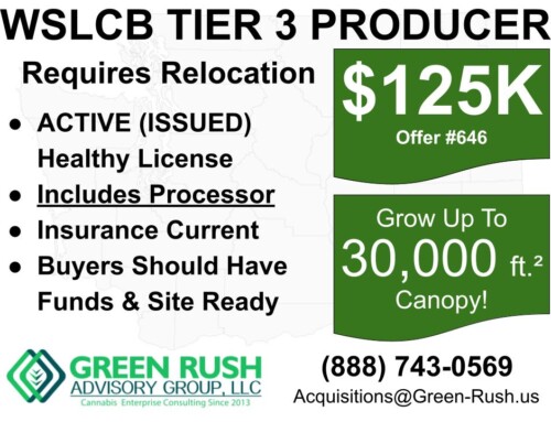 I-502/WSLCB Tier 3 Cannabis Producer/Processor License For Sale, Offer #646