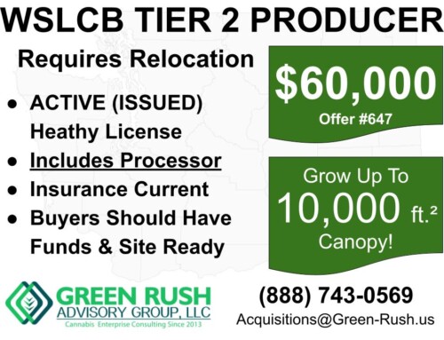 Washington I-502/WSLCB Tier 2 Cannabis Producer/Processor License For Sale, Offer #647